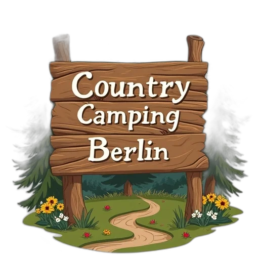 concept art, country, camping, berlin, logo, featuring, wooden, sign transparent PNG cut-out