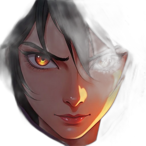 face, mask, concept art, comic book art, fantasy art, anime, fire, neon lights transparent PNG cut-out