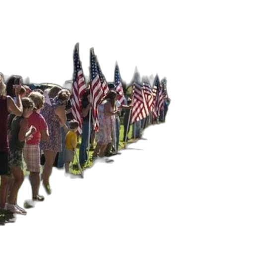 3d render, group, people, lined, along, side, road, holding transparent PNG cut-out