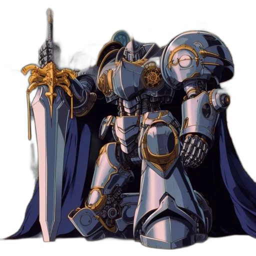 sword, weapon, robot, concept art, fantasy art, pixel art, anime, blue transparent PNG cut-out