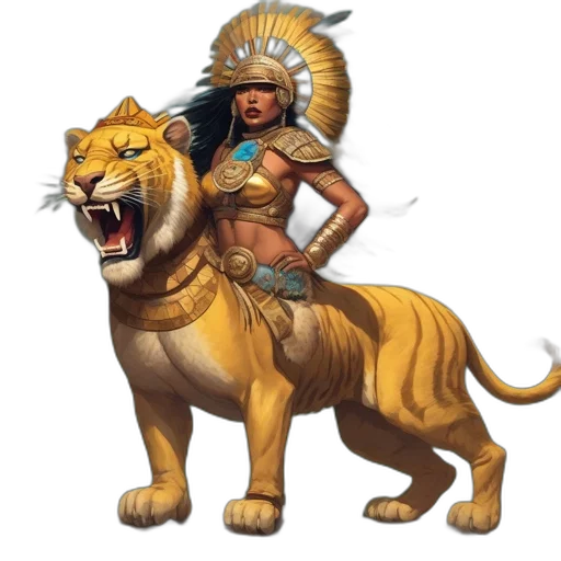 animal, concept art, fantasy art, pixel art, comic book art, aztec-clad, woman, rides transparent PNG cut-out