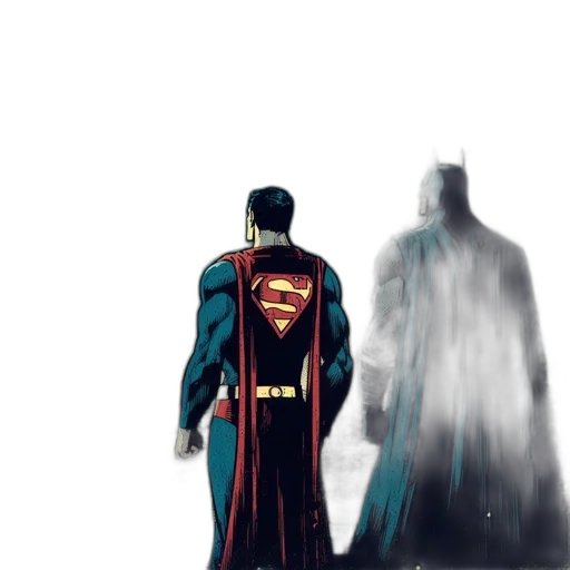 comic book art, concept art, watercolor, fantasy art, superman, batman, stand, together transparent PNG cut-out