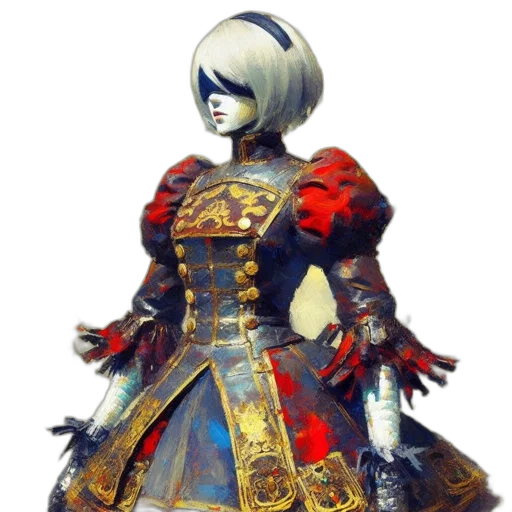 dress, mask, staff, robot, concept art, fantasy art, 3d render, pixel art transparent PNG cut-out