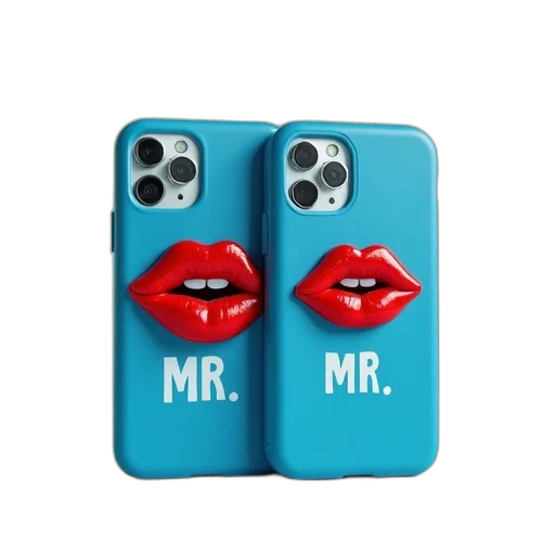 personalised, couples, case, mrs, red, lips, blue, phone transparent PNG cut-out