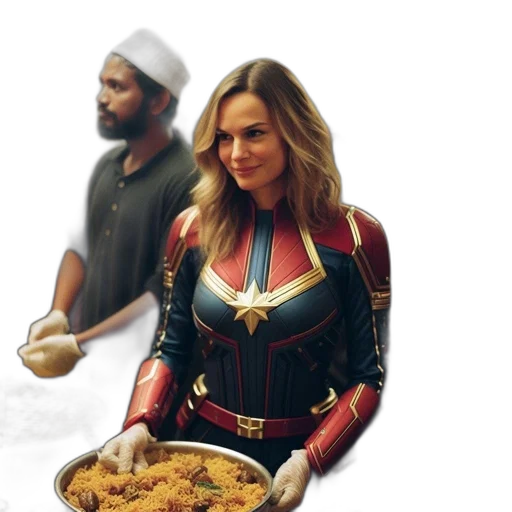 food, comic book art, concept art, woman, captain, marvel, costume, serves transparent PNG cut-out