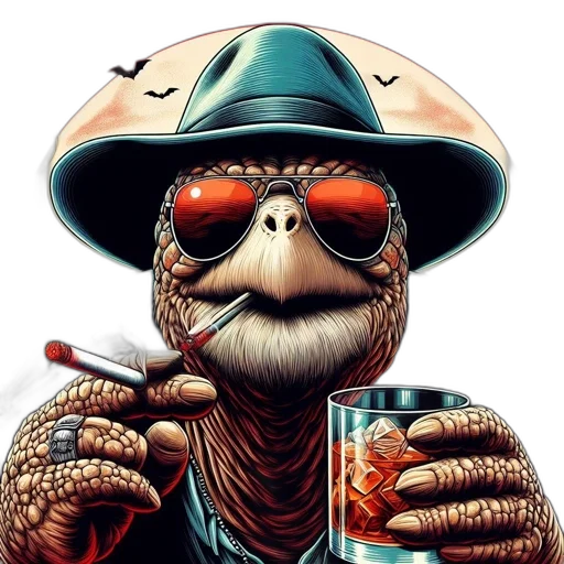 hat, comic book art, cartoon, concept art, photorealistic, anthropomorphized, animal, likely transparent PNG cut-out