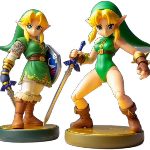 3d render, concept art, green, two, action, figures, green-themed, zelda transparent PNG cut-out