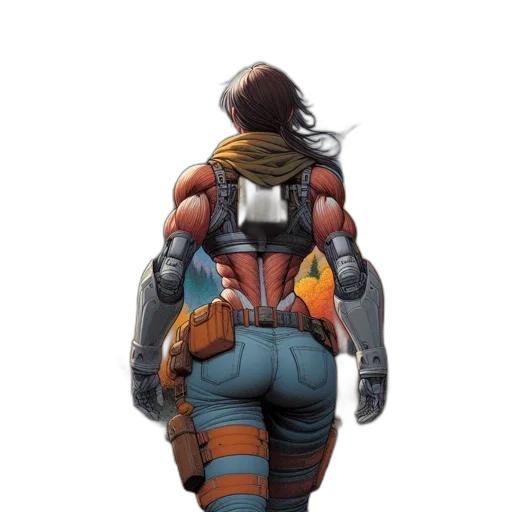 jacket, robot, weapon, concept art, cyberpunk, pixel art, 3d render, outer space transparent PNG cut-out