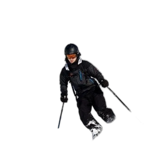 staff, photorealistic, skier, black, gear, carving, through, snow transparent PNG cut-out