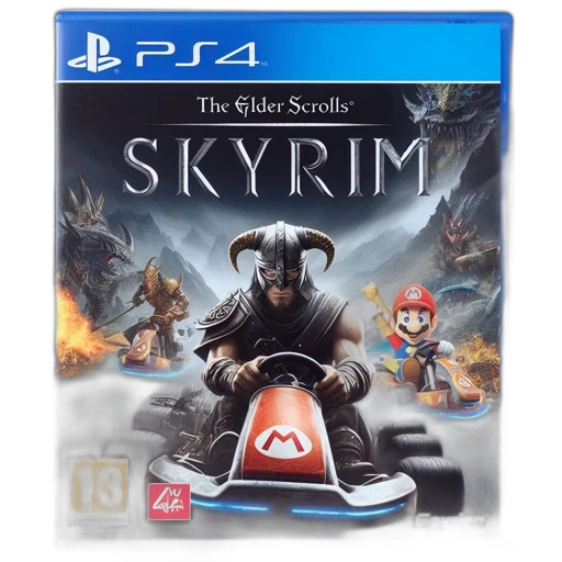 concept art, 3d render, elder, scrolls, skyrim, parody, cover, features transparent PNG cut-out