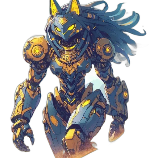 robot, mask, weapon, creature, concept art, fantasy art, comic book art, pixel art transparent PNG cut-out