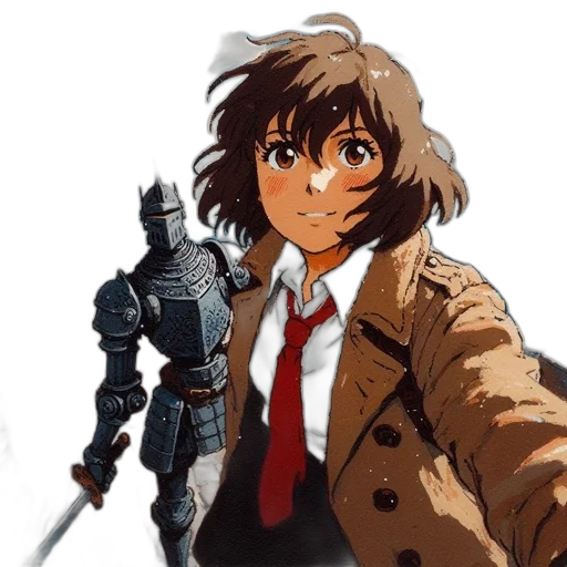 jacket, weapon, sword, staff, anime, concept art, pixel art, comic book art transparent PNG cut-out