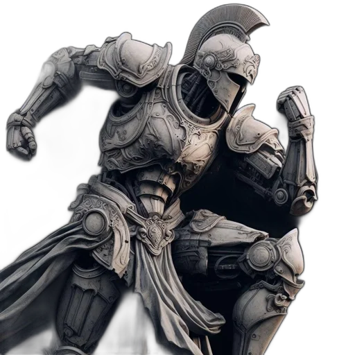 sword, robot, concept art, 3d render, fantasy art, comic book art, monochrome, elaborately transparent PNG cut-out