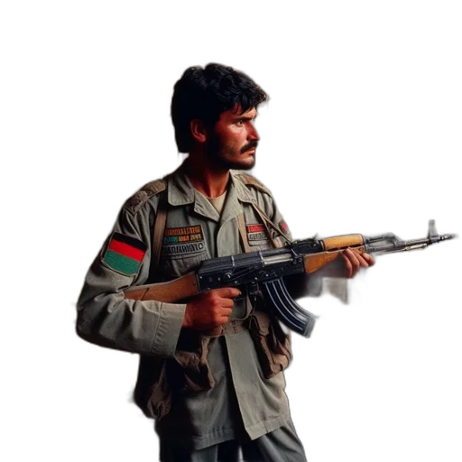 weapon, staff, jacket, concept art, pixel art, photorealistic, oil painting, man transparent PNG cut-out