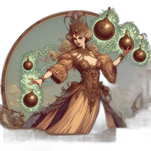 crown, jewelry, staff, dress, fantasy art, concept art, pixel art, comic book art transparent PNG cut-out