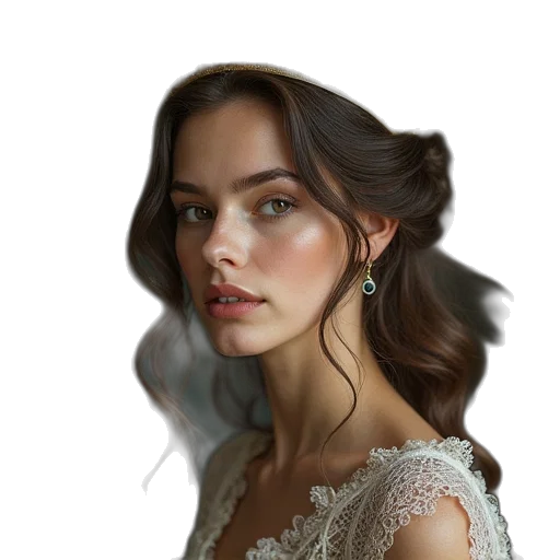 jewelry, face, crown, dress, photorealistic, fantasy art, oil painting, concept art transparent PNG cut-out
