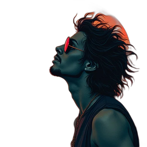 face, mask, hair, photorealistic, concept art, comic book art, cyberpunk, neon lights transparent PNG cut-out