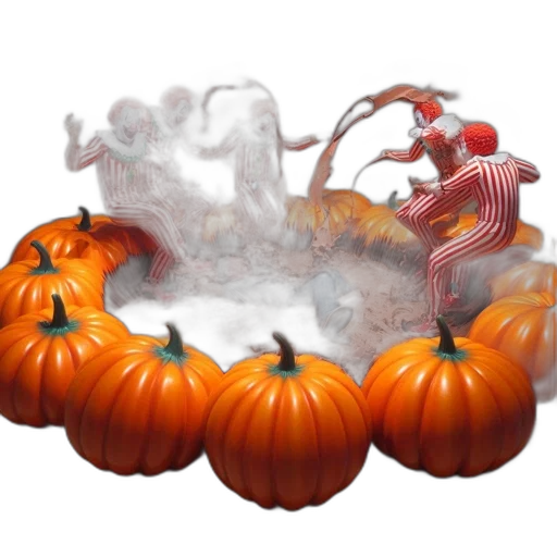 concept art, 3d render, photorealistic, fog, fire, clowns, frolic, play transparent PNG cut-out