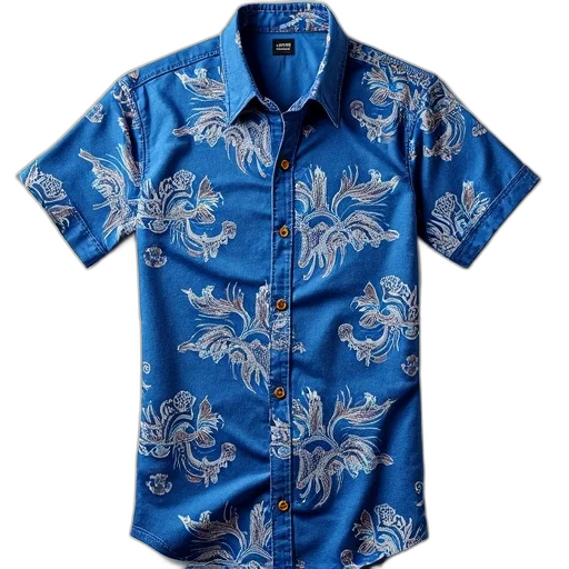 jacket, blue, short-sleeved, shirt, pattern, intricate, floral, designs transparent PNG cut-out