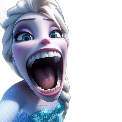 face, 3d render, elsa, her, blue, dress, takes, selfie transparent PNG cut-out