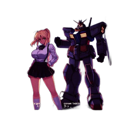 robot, weapon, concept art, pixel art, anime, vaporwave, outer space, neon lights transparent PNG cut-out