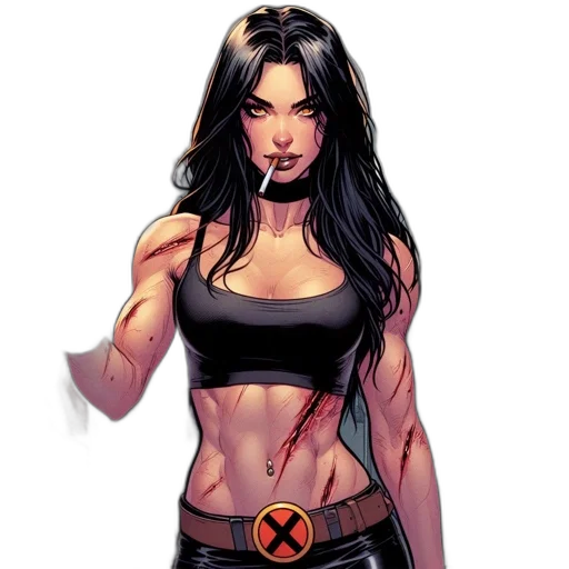 comic book art, concept art, woman, scratches, cigarette, her, mouth, holding transparent PNG cut-out