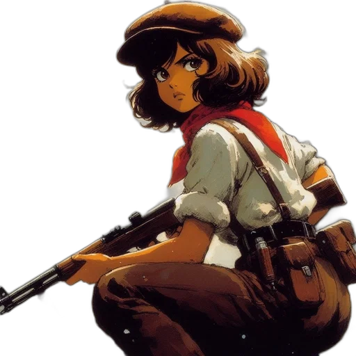 weapon, staff, hat, jacket, concept art, anime, pixel art, comic book art transparent PNG cut-out