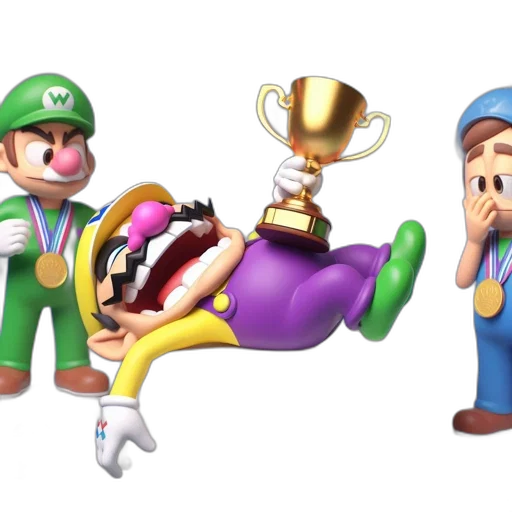 crown, 3d render, concept art, three, mario, characters, depicted, against transparent PNG cut-out