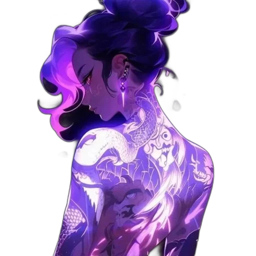 dress, jacket, dragon, hair, cyberpunk, vaporwave, concept art, watercolor transparent PNG cut-out