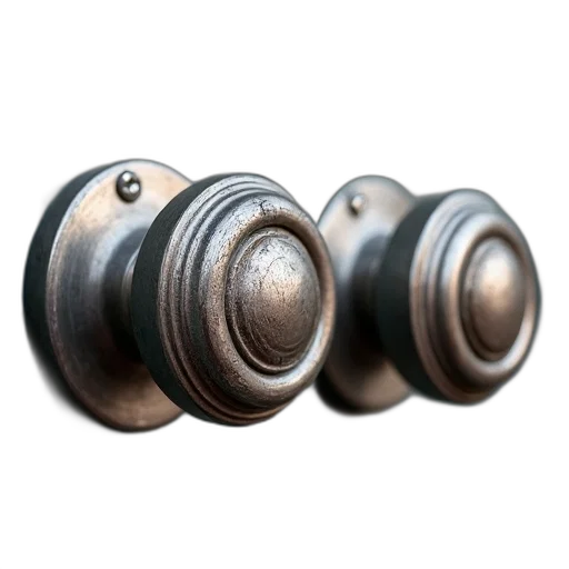 jewelry, furniture, 3d render, pair, silver, door, knobs, textured transparent PNG cut-out