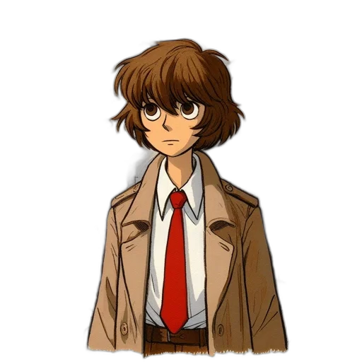 jacket, staff, face, pixel art, anime, cartoon, concept art, earth tones transparent PNG cut-out