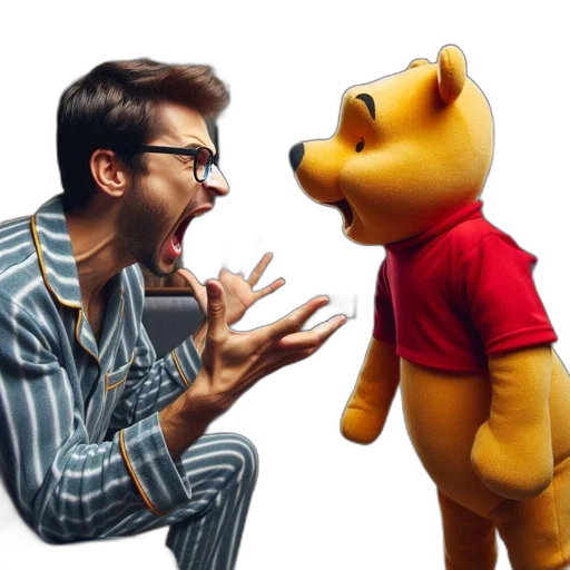 concept art, man, striped, pajamas, glasses, shocked, yelling, life-sized transparent PNG cut-out