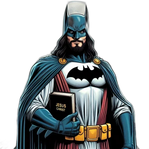 comic book art, concept art, batman, robe, long, hair, beard, holds transparent PNG cut-out