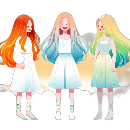 hair, dress, anime, concept art, cartoon, pixel art, pastel, colorful transparent PNG cut-out