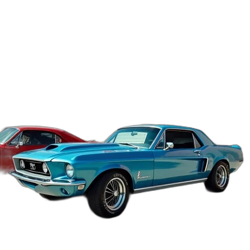 car, 3d render, photorealistic, concept art, blue, classic, mustang, parked transparent PNG cut-out
