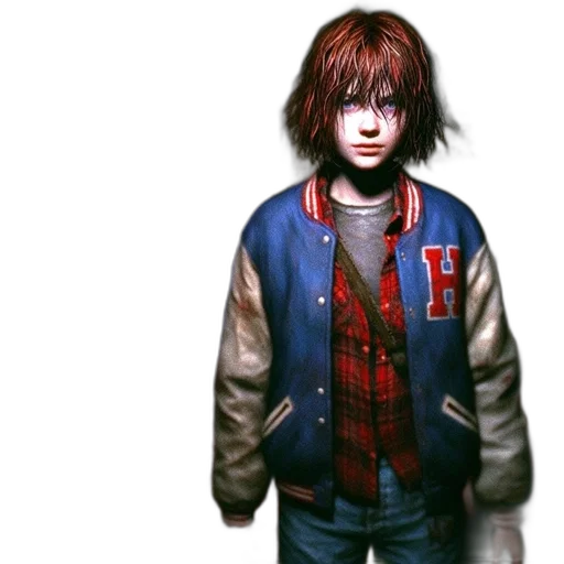 jacket, concept art, photorealistic, 3d render, pixel art, young, female, character transparent PNG cut-out