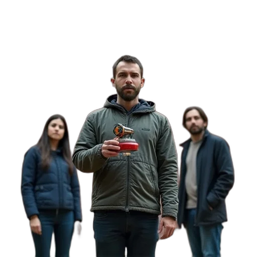 jacket, staff, bottle, weapon, concept art, fire, forest, fog transparent PNG cut-out