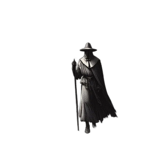 hat, jacket, mask, staff, concept art, comic book art, pixel art, cyberpunk transparent PNG cut-out