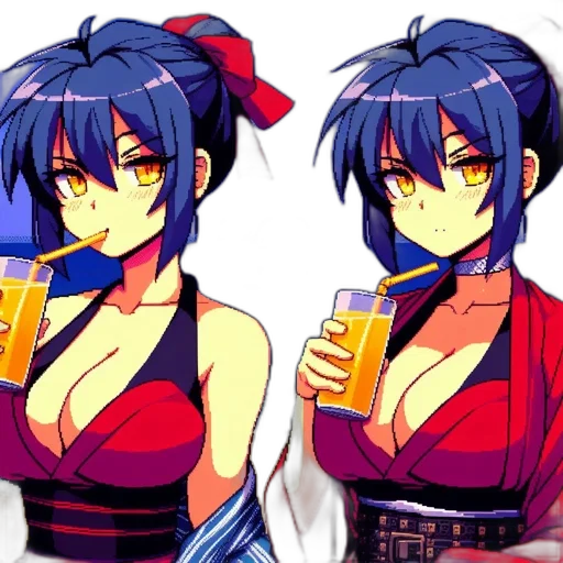 anime, pixel art, vaporwave, cyberpunk, neon lights, blue, red, neon transparent PNG cut-out