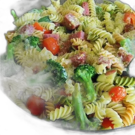 food, 3d render, photorealistic, vibrant, pasta, salad, broccoli, tomatoes transparent PNG cut-out
