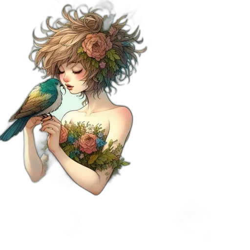 flower, staff, dress, crown, fantasy art, watercolor, concept art, pixel art transparent PNG cut-out