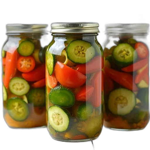 food, bottle, four, glass, jars, filled, variety, pickled transparent PNG cut-out