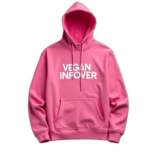 jacket, vaporwave, neon, pink, hoodie, phrase, veganinfoever, front transparent PNG cut-out