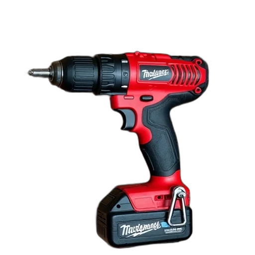 weapon, staff, red, black, cordless, drill, hanging, metal transparent PNG cut-out