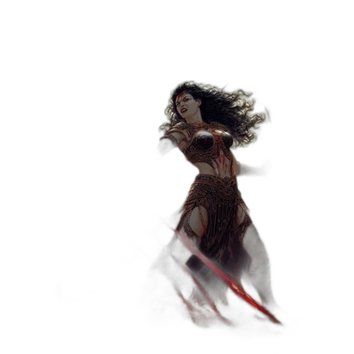 hair, dress, creature, weapon, concept art, 3d render, fantasy art, photorealistic transparent PNG cut-out
