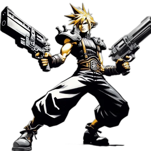 weapon, concept art, comic book art, pixel art, cartoon, animated, figure, likely transparent PNG cut-out