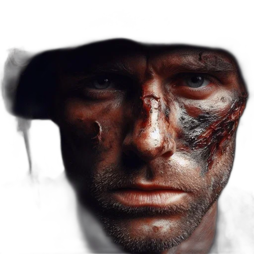face, hat, photorealistic, concept art, comic book art, oil painting, man, scarred transparent PNG cut-out