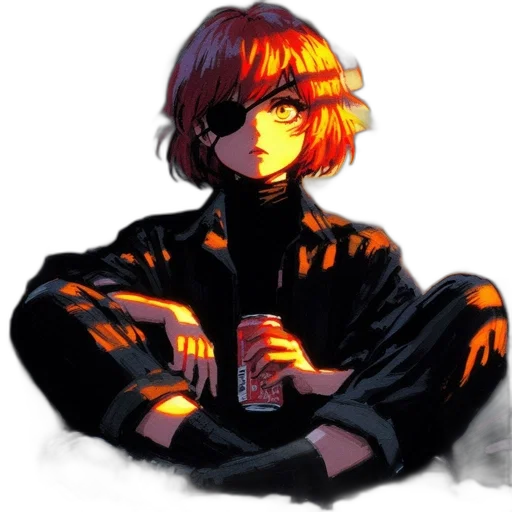 jacket, mask, bottle, face, cyberpunk, anime, pixel art, concept art transparent PNG cut-out