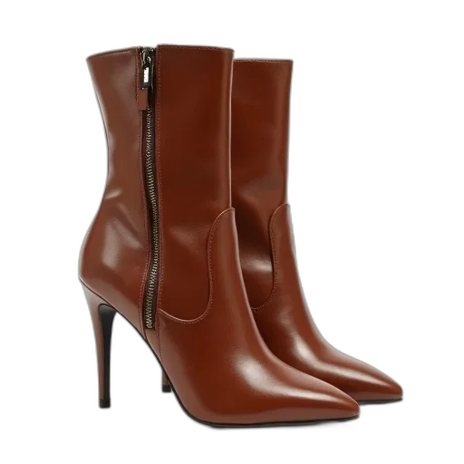 shoes, pair, brown, high-heeled, ankle, boots, pointed, toe transparent PNG cut-out