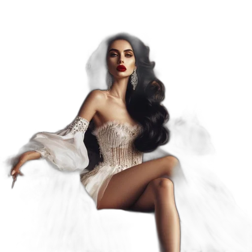 dress, hair, crown, fantasy art, concept art, photorealistic, pixel art, dark transparent PNG cut-out